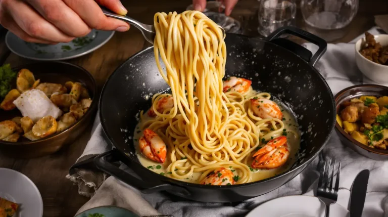 Linguine aux poireaux, crème onctueuse et crevettes vraiment gourmandes