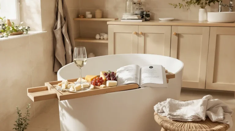 salle de bain travertin et bois